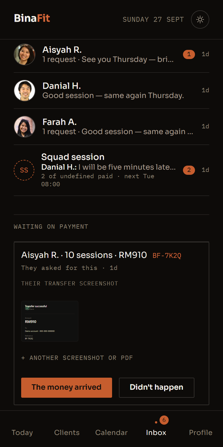 Your inbox in the app, with 3 parts marked
