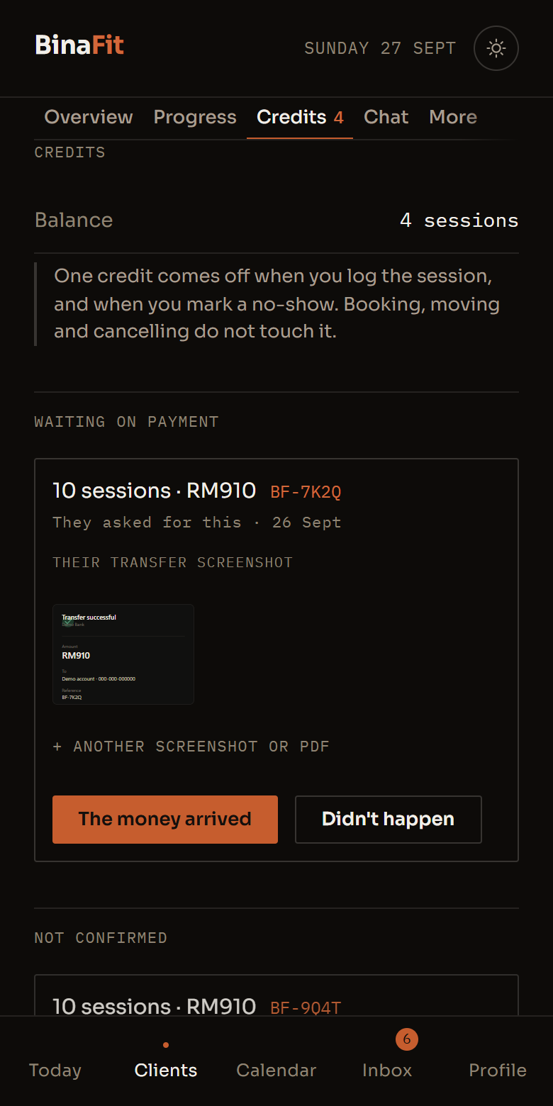The money in the app, with 3 parts marked